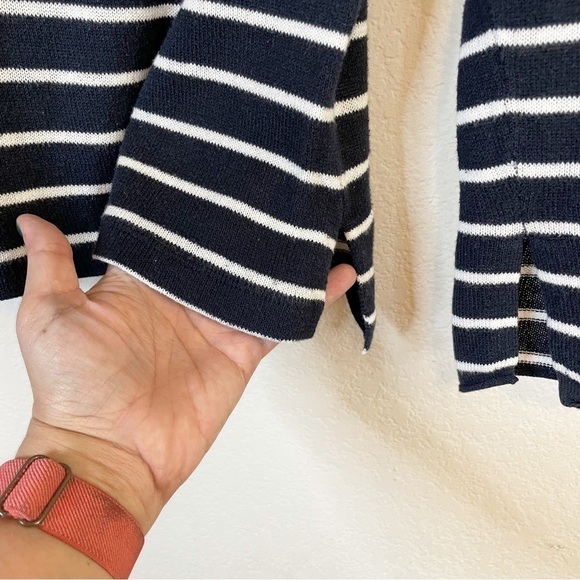 Pull & Bear Blue White Stripe Side Slits Long Sleeve Lightweight Sweater - Picture 6 of 8